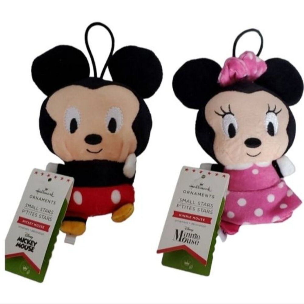 Disney Hallmark Ornaments Mickey Minnie Mouse Small Stars P'tites Plushy PLUSHIE